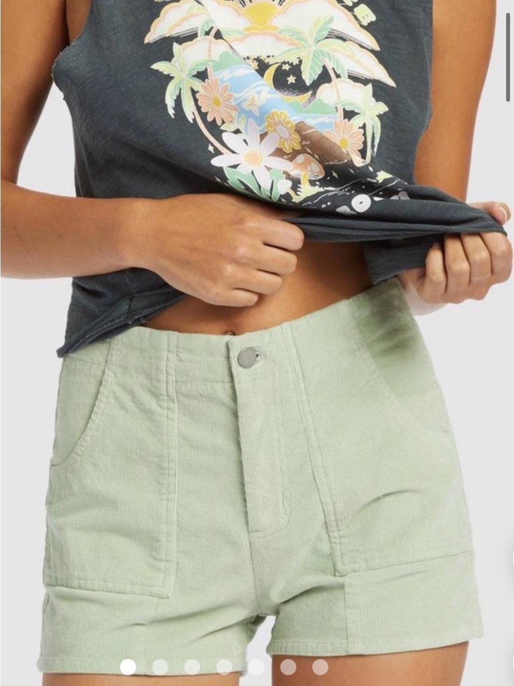 Roxy High-Waist Light Sage Green Corduroy Shorts